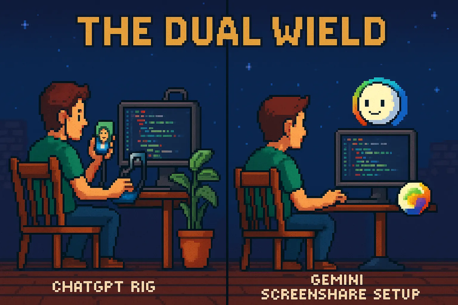 Split screen view showing Google AI Studio video call interface alongside Google Colab notebook for simultaneous coding and AI conversation